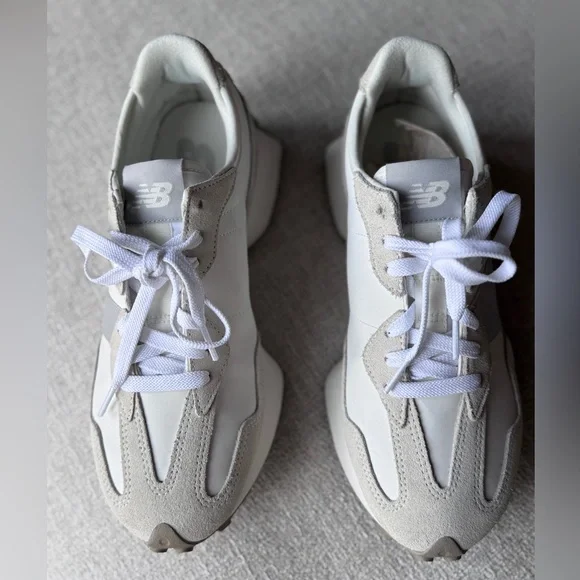 New Balance Women's 327 Sneakers in White & Light Gray - Picture 3 of 5
